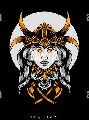 illustration vector viking woman head Stock Vector