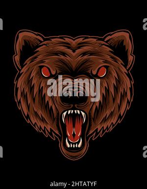 Illustration vector angry bear head on black background Stock Vector