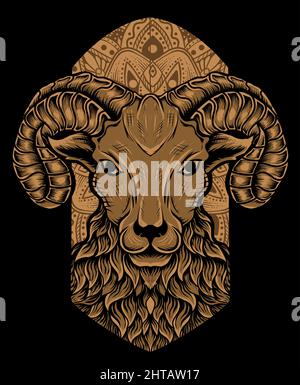 Illustration vector sheep head on black background. Stock Vector