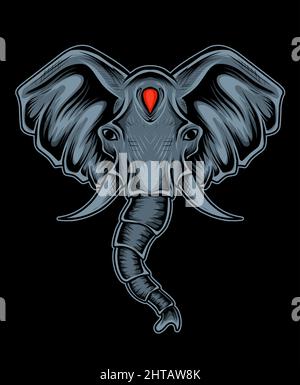 Illustration vector elephant head on black background. Stock Vector