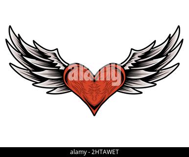 Illustration vector red heart wings Stock Vector