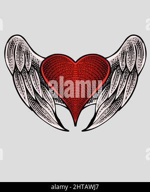 Illustration vector red heart wings Stock Vector