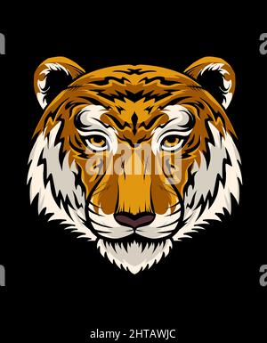 Illustration vector tiger head on black background Stock Vector