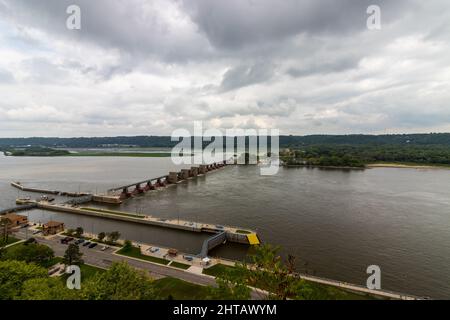 Aerial view of Lock and Dam number 11, Eagle point park, Dubuque, Iowa, United States Stock Photo