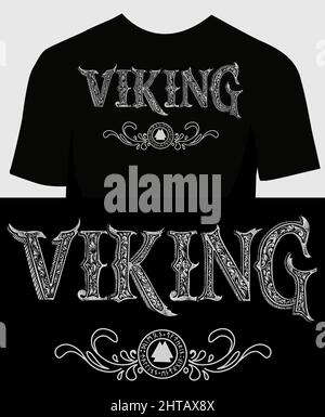 Viking logo with ornament font with t shirt design Stock Vector