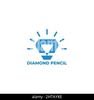 shine blue diamond pen simple geometric logo vector Stock Vector