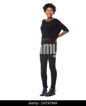 Dressed for a relaxing time. A gorgeous young woman isolated against white. Stock Photo