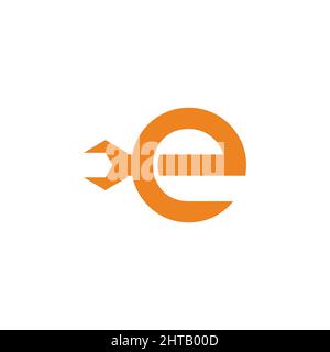 letter e wrench service symbol geometric design logo vector Stock Vector