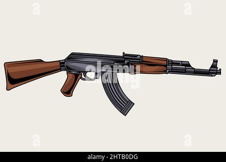 AK 47 machine gun on white background Stock Vector