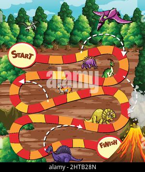 Counting numbers game template with dinosaur theme illustration Stock Vector