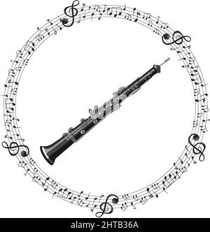 A clarinet with musical notes on white background illustration Stock Vector