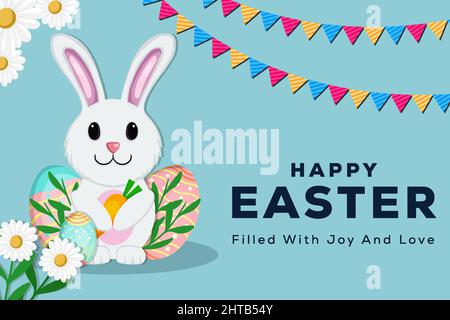 happy easter illustration design hand drawn with rabbit hugging carrot Stock Vector