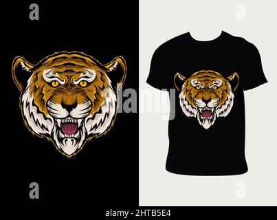 illustration vector angry lion head with t shirt design Stock Vector