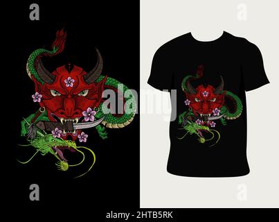 illustration vector oni mask with Dragon Stock Vector