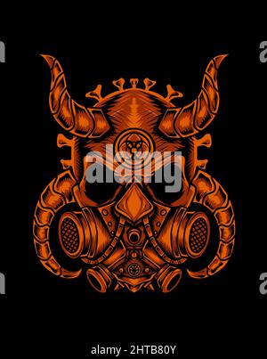 Illustration vector skull head with cyborg radiation mask. Stock Vector