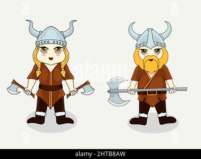 Set cute viking character - vector illustration Stock Vector