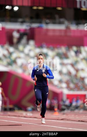 Ivana Spanovic  participating in the Tokyo 2020 Olympic Games in the long jump discipline. Stock Photo