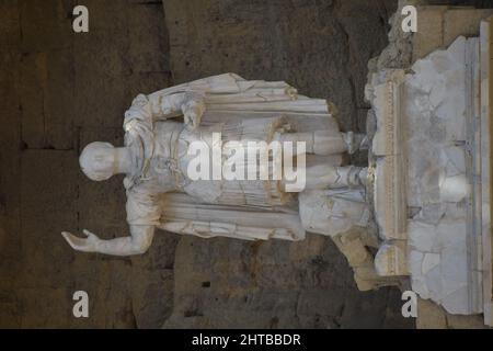 Vertical shot of a Julius Caesar statue in the Roman Theater in Provence, France Stock Photo