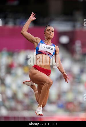 Ivana Spanovic  participating in the Tokyo 2020 Olympic Games in the long jump discipline. Stock Photo