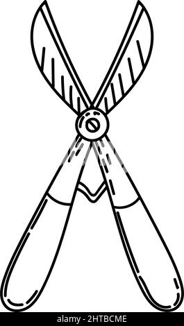 Garden shears, pruning shears, hand-drawn doodle-style element. Tool for pruning trees and shrubs. Simple vector in linear style for logo, icons and e Stock Vector