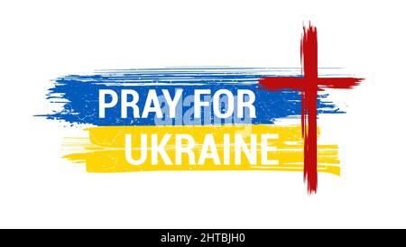 Prayer for Ukraine poster in grunge style with Red cross Jesus Christ Stock Vector