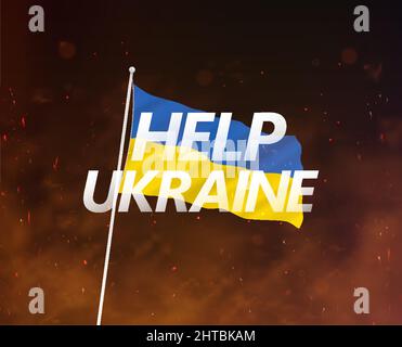 Help Ukraine concept banner with national flag Stock Vector