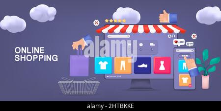 Online store concept. 3D Banner Stock Vector