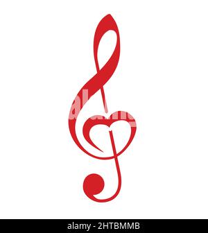 Classic treble g clef music notation with love heart symbol vector isolated on white background Stock Vector