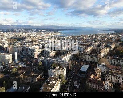 Beautiful view of an upscale neighborhood Champel in Geneva in Switzerland Stock Photo