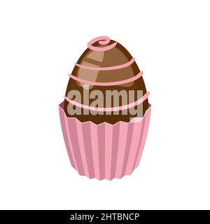 Easter cupcake with decorated chocolate egg, muffin. Sweet food, dessert Stock Vector