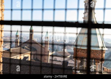 View from the top of Cremona Cathedral and the City in the background, Lombardy - Italy. Stock Photo