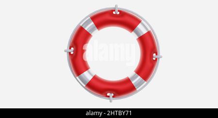Lifebuoy isolated on white, rescue life. Lifebelt white and red color float ring, lifeguard aid, design element. 3d render Stock Photo