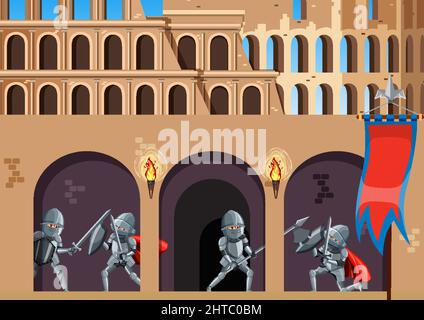Medieval outdoor scene with armoured knights illustration Stock Vector ...