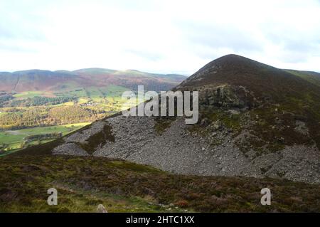 Crags & Scree on 'Dodd' from the Ridge Path to the Wainwright 'Whiteside' in the Vale of Lorton, Lake District National Park, Cumbria, England, UK. Stock Photo