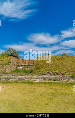 Ancient Zapotec structures inside Monte Alban Archaeological Zone in Mexico Stock Photo