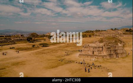 Ancient Zapotec structures inside Monte Alban Archaeological Zone in Mexico Stock Photo