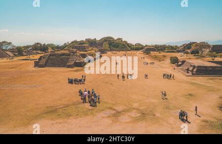 Ancient Zapotec structures inside Monte Alban Archaeological Zone in Mexico Stock Photo