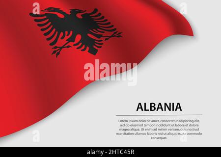 Wave flag of Albania on white background. Banner or ribbon vector template for independence day Stock Vector