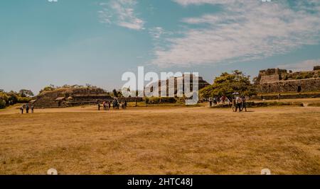 Ancient Zapotec structures inside Monte Alban Archaeological Zone in Mexico Stock Photo