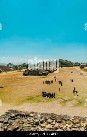 Ancient Zapotec structures inside Monte Alban Archaeological Zone in Mexico Stock Photo