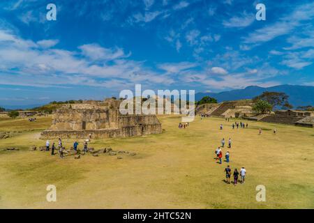 Ancient Zapotec structures inside Monte Alban Archaeological Zone in Mexico Stock Photo