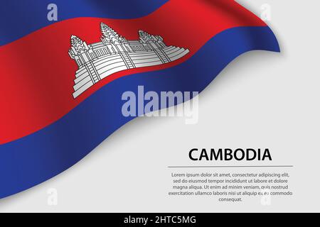 Wave flag of Cambodia on white background. Banner or ribbon vector template for independence day Stock Vector