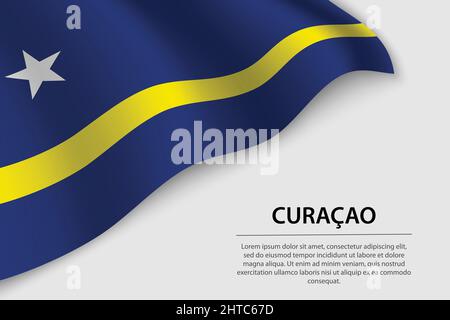Wave flag of Curacao on white background. Banner or ribbon vector template for independence day Stock Vector