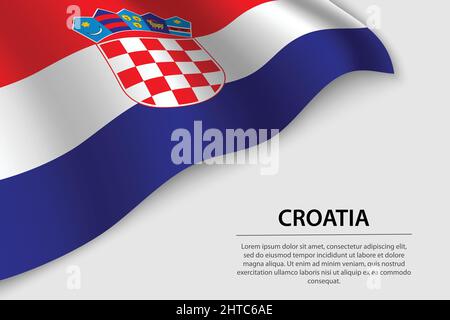 Wave flag of Croatia on white background. Banner or ribbon vector template for independence day Stock Vector