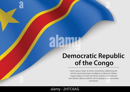 Wave flag of Democratic Republic Congo on white background. Banner or ribbon vector template for independence day Stock Vector