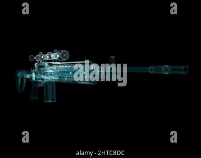 Submachine Gun Hologram. Weapon and Technology Concept Stock Photo