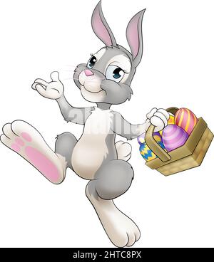 Easter Bunny Cartoon Rabbit With Eggs Basket Stock Vector