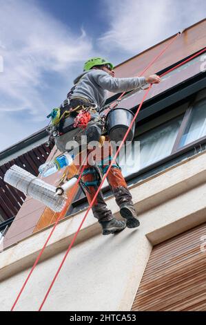As pigeons have become pests, methods for expelling them from nooks and crannies on the building facade. A popular method is placing spike strips on l Stock Photo