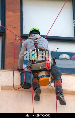 As pigeons have become pests, methods for expelling them from nooks and crannies on the building facade. A popular method is placing spike strips on l Stock Photo