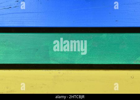 Multicolored blue, green and yellow wooden planks Stock Photo